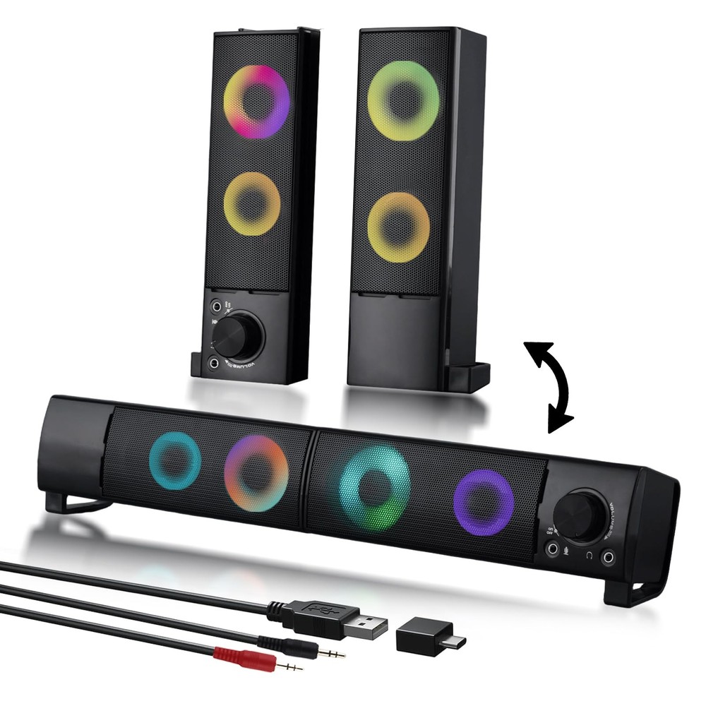 Wired Computer Speakers Designed for Desktop Devices USB Plug-and-Play Clear ...