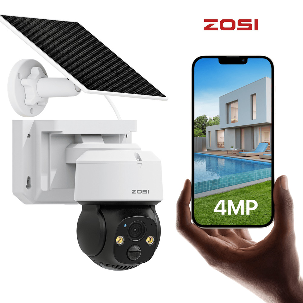 ZOSI Wireless 32GB Card 4MP Security Battery WIFI Solar Panel PTZ Camera System