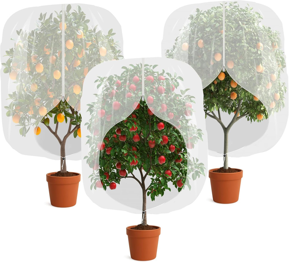 3 Pack Fruit Tree Netting 2.62x3.28Ft with Zipper & Drawstring for Garden Use