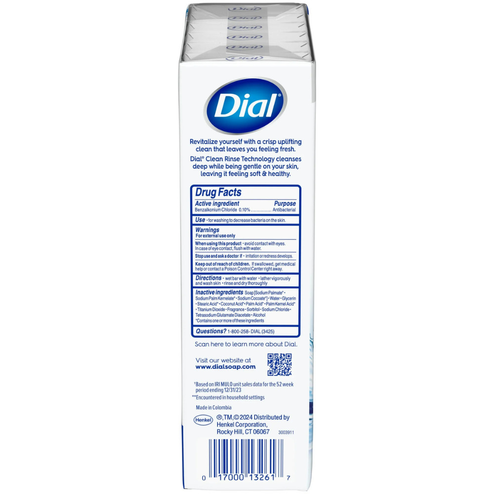 Dial Antibacterial Bar Soap, Refresh & Renew, White, 4 OZ Soap Bars - 12 Pack
