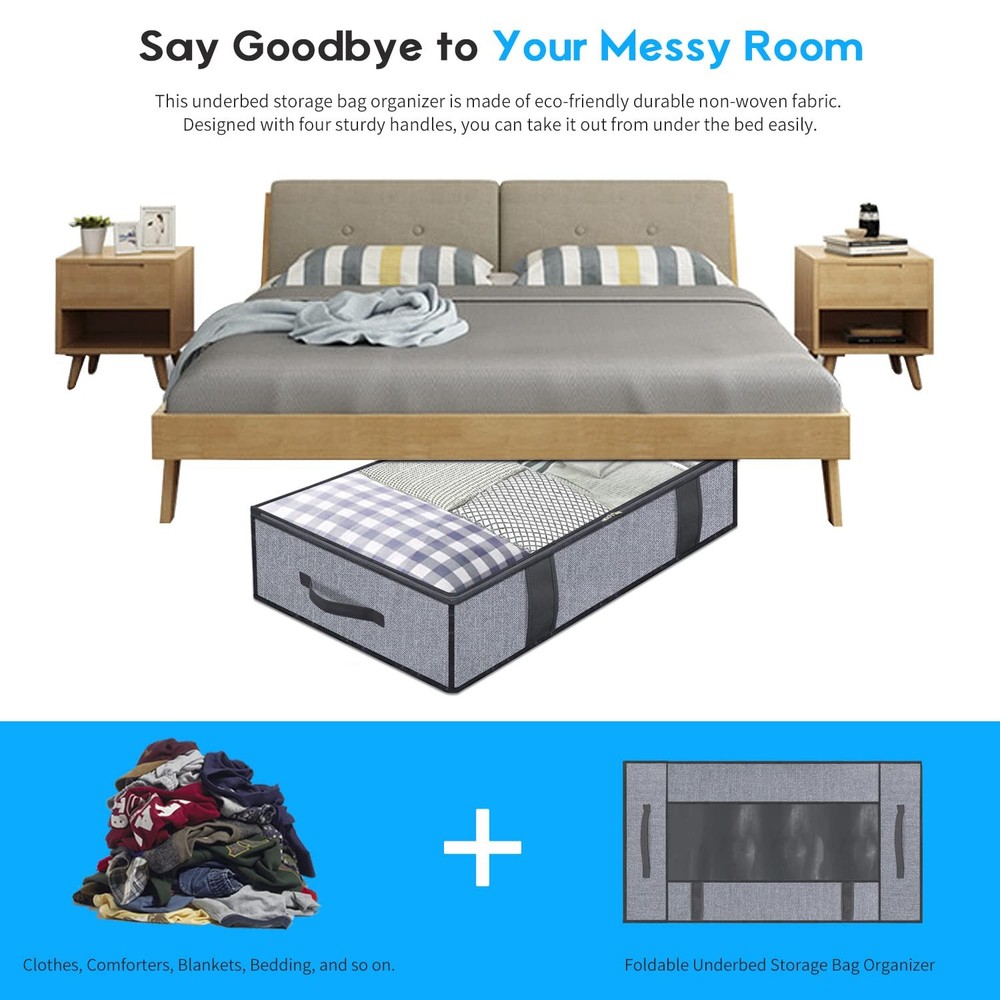Foldable Underbed Bags 2 Pack - Blankets Clothes Comforters Storage Bag Breat...