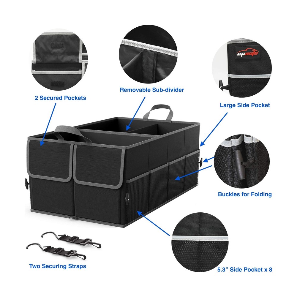 EPAuto Foldable Car Trunk Organizer, 3-Compartment with Removable Divider, Bl...