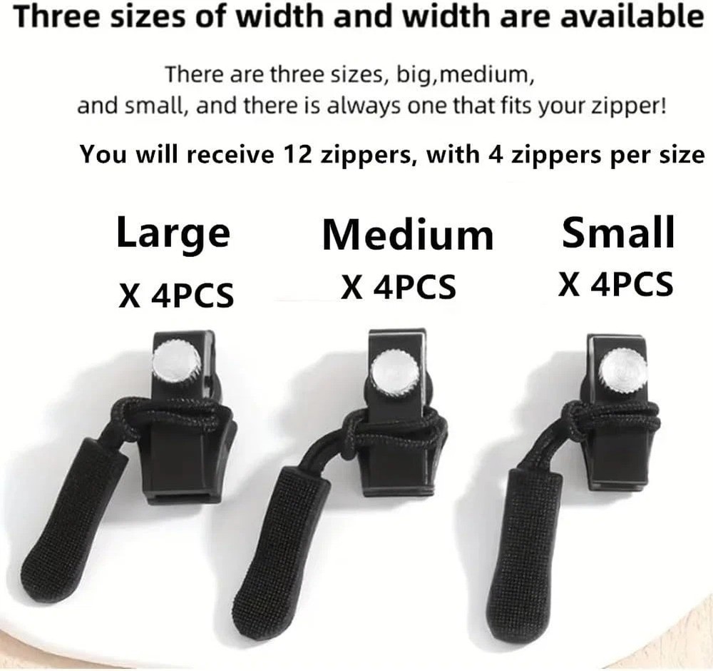 Zipper Repair Kit, 12Pcs 3 Different Size Replacement Zipper Quick Install Detac