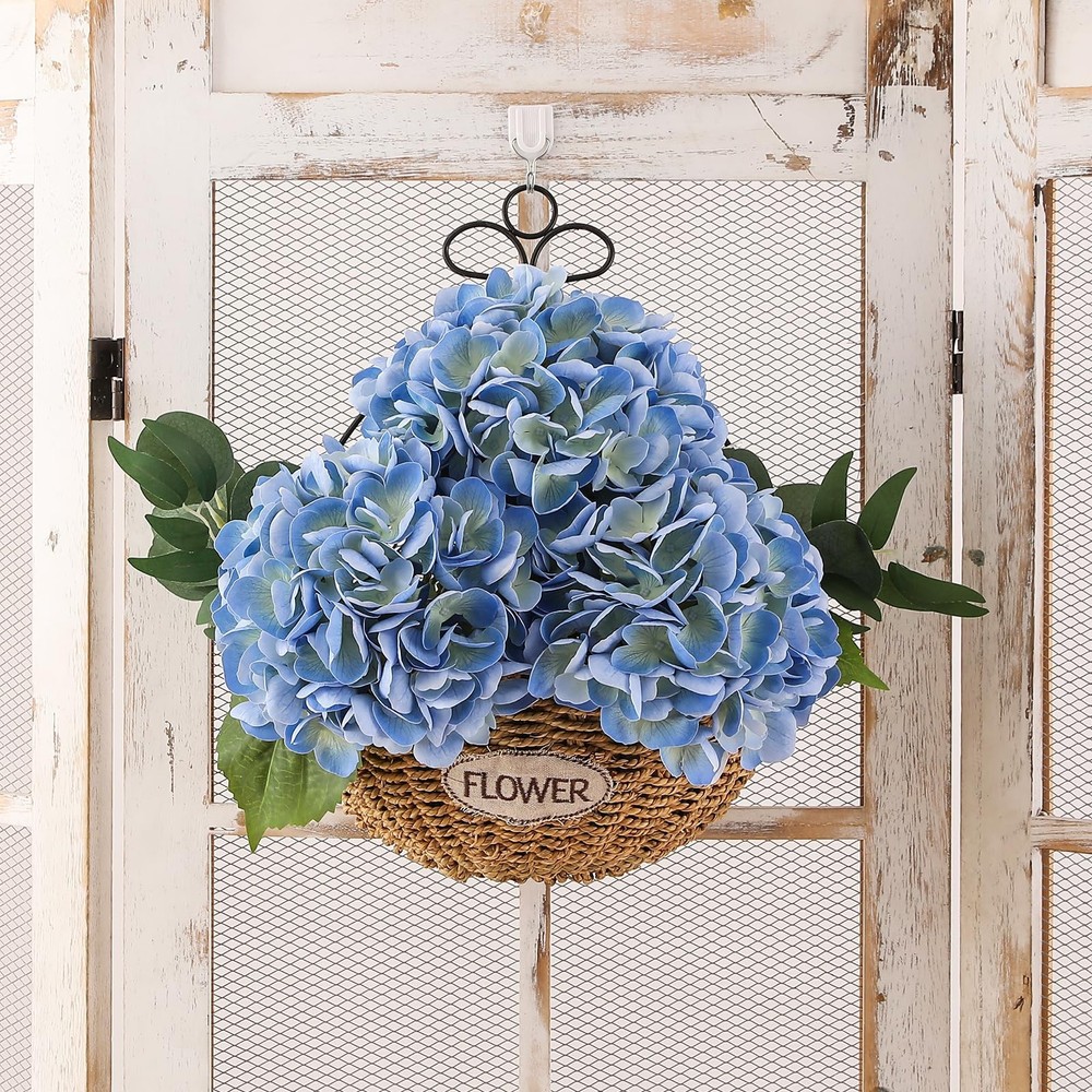 6PCS 22 inch Hydrangea Artificial Flowers Real Touch Blue Faux Hydrangea Flow...