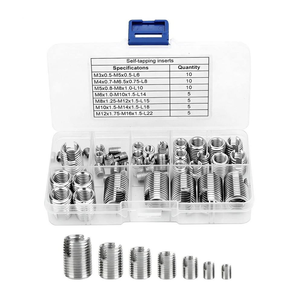 50PCS Self-Tapping Thread Inserts Set M3 to M16 Stainless Steel For Workshop Use