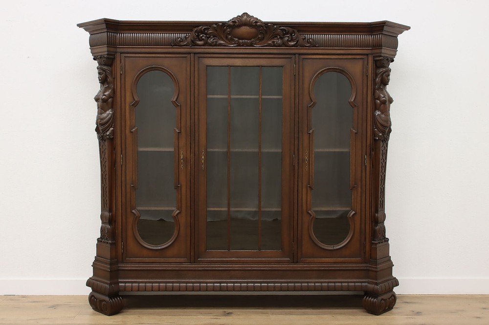 Renaissance Antique Oak Office Library Bookcase Sculptures #54006
