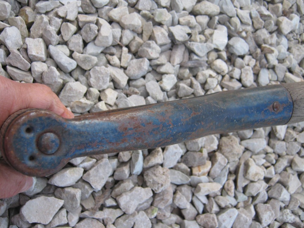 Rusty Original Vintage Primitive Blue Flat Head Shovel D Handle 39" long