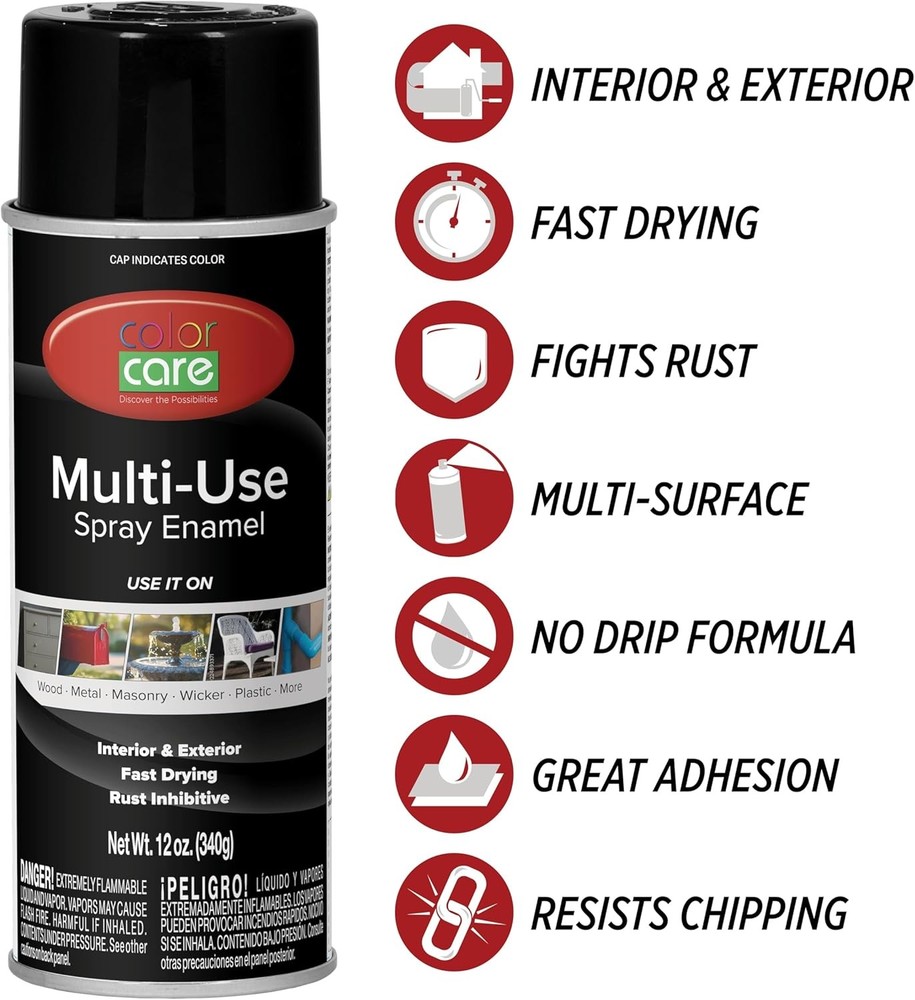 Spray Paint, 12 oz, 4-Pack (Gloss White, Gloss Black, Dark Green, Ruby Red)