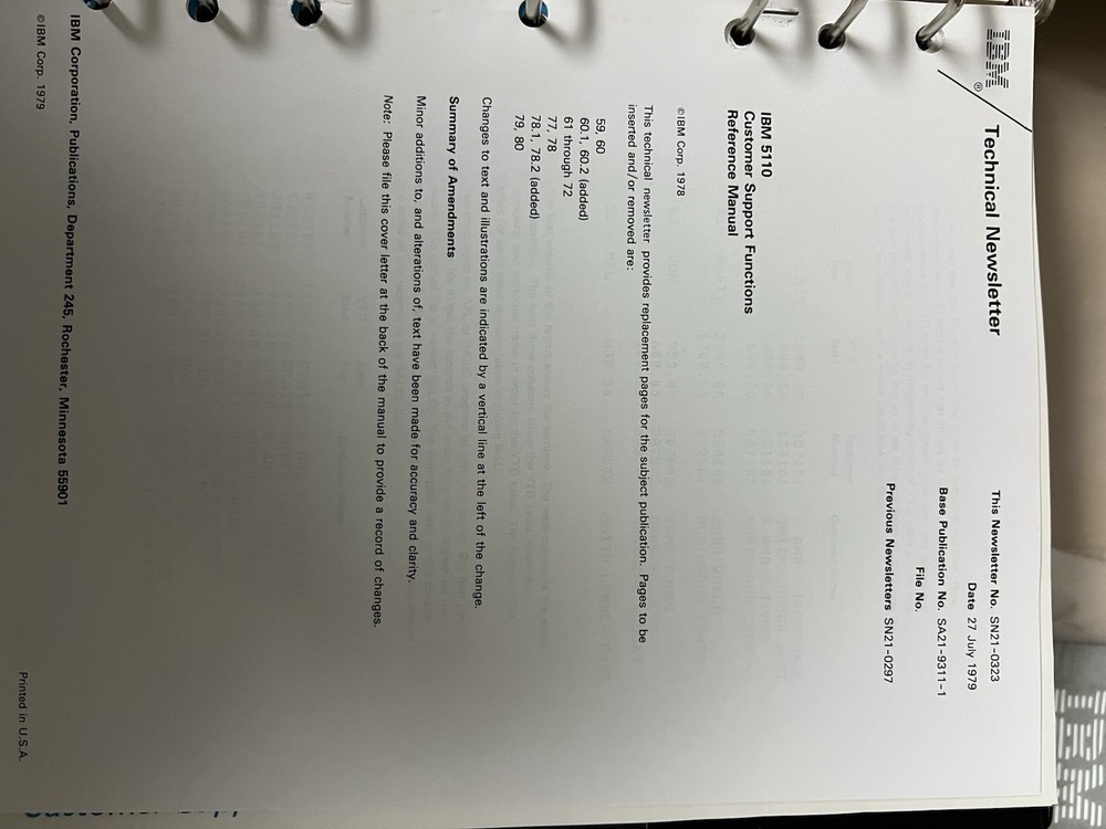 IBM 5120 1st Edition Site Prep + 5110 Support Manuals