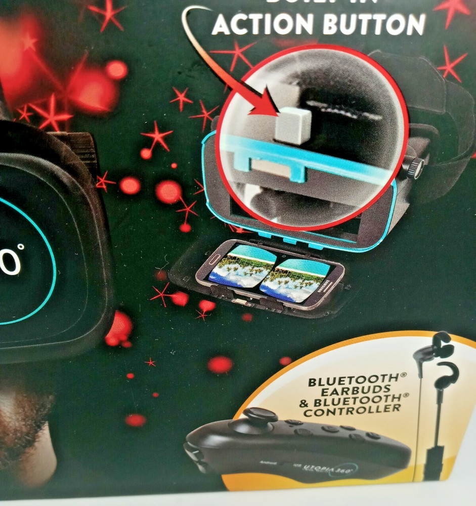 Utopia ReTrak 360 Degree 3D VR Headset Bundle Bluetooth Earbuds & Controller NIB
