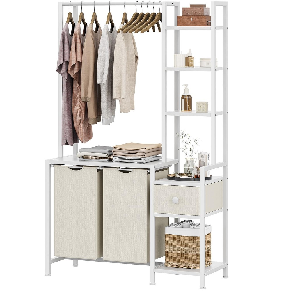 Laundry Hamper with Shelf, 5 Tiers Tall Laundry Basket Sorter with 2 Pull-Out...