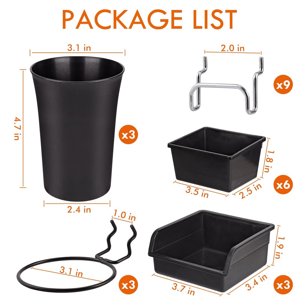 12 Pack Pegboard Bins PegBoard Cups with Hooks & Loops, Peg Board Hooks Assor...