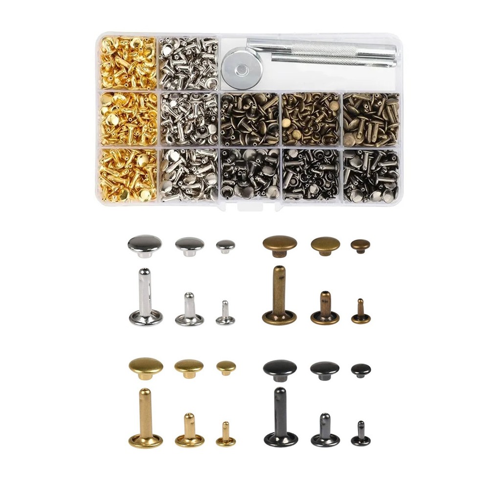 240pcs 6-12mm Double Cap Rivets Leather Craft Stud Repair Tool DIY Sets Box