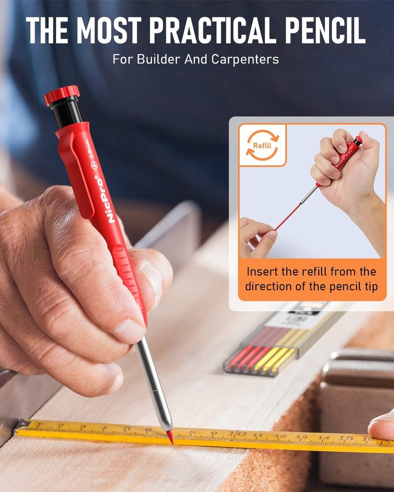Nicpro 4 Pack Mechanical Carpenter Pencil with Sharpener & 52 Refills