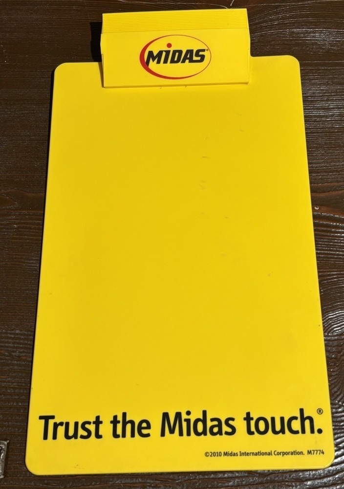 Midas Auto Service Clipboard Document Holder Yellow Plastic 15”x9” Morco 2010