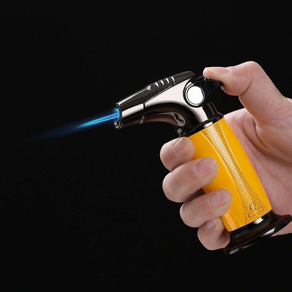 Metal Cigar Lighter Windproof Refillable 1 Jet Flame Torch Gift Box Adjustable