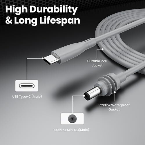 Starlink Mini DC to USB C Power Cable, 2M 6.5FT USB Type C Input to