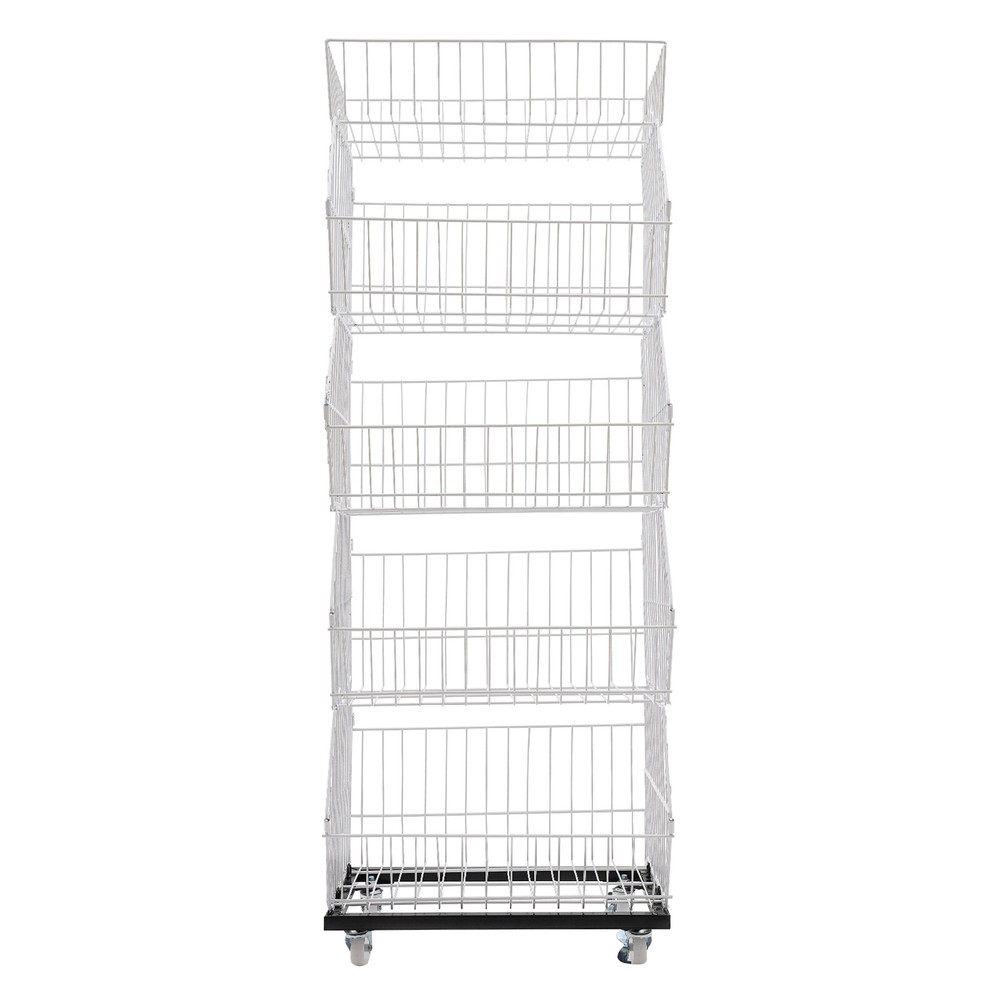 5 Tier Wire Grid Retail Display Shelf Merchandise Display Rack Stand with Wheels