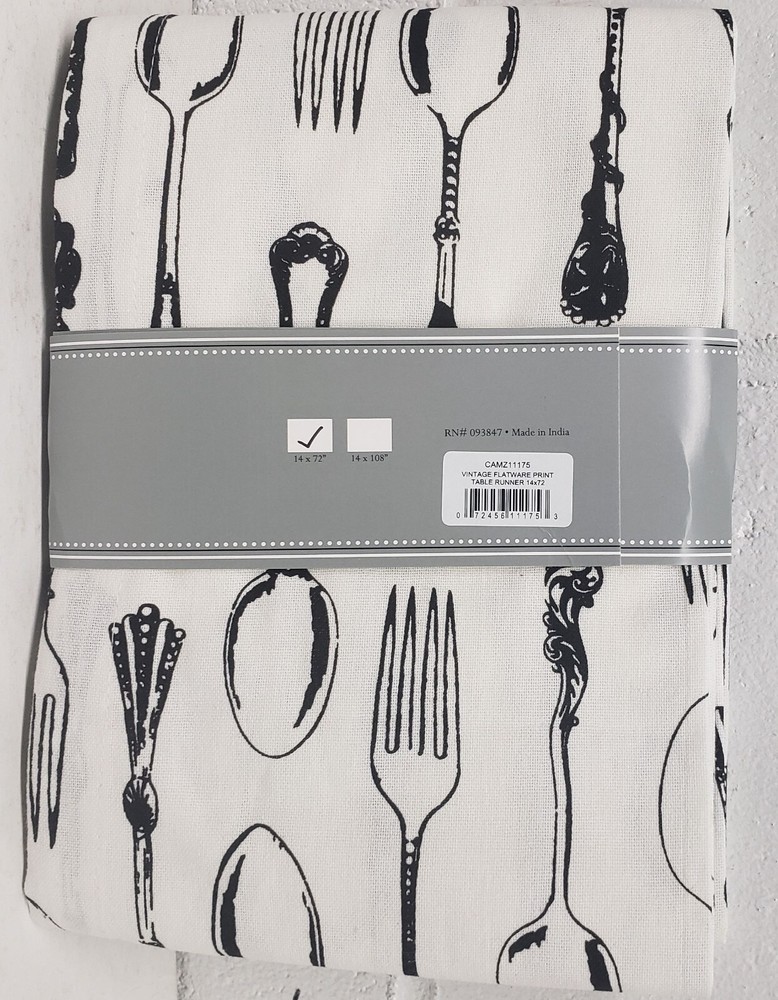 1 Fabric Outdoor Printed Table Runner(14"x72") VINTAGE FLATWARE, SILVERWARE,DII