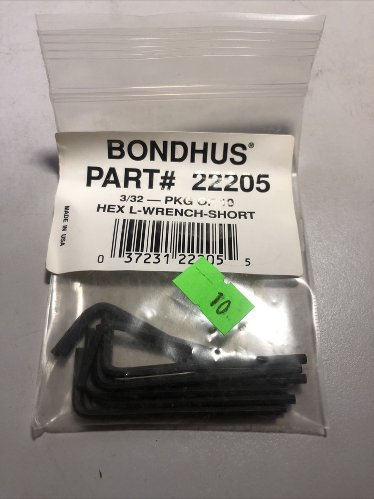 Bondhus 3/32” Hex L-wrench Short Length 10 Pack