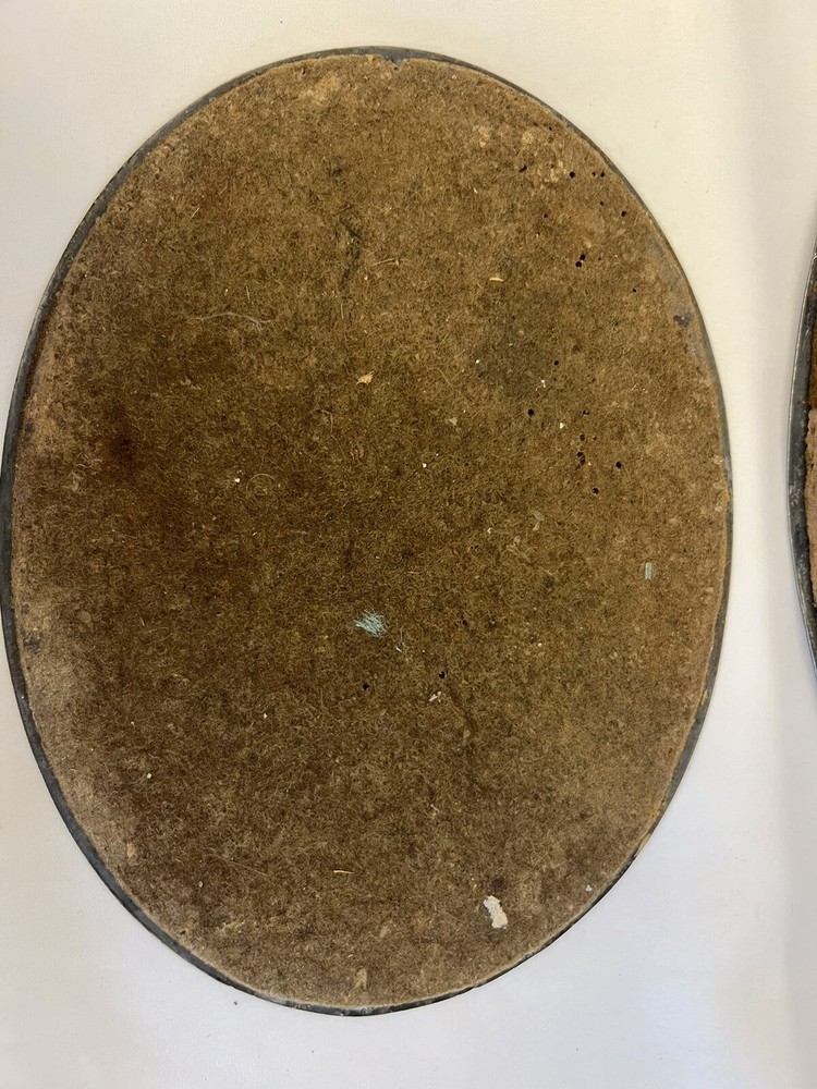 2 Vintage Silver-plate Round Oval Scroll Etched Trivet Hot Pad Plates Felt Back