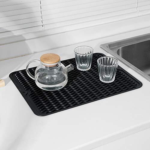 Silicone Dish Drying Mat for Multiple Usage,Easy clean,Eco L (16"×12") Black