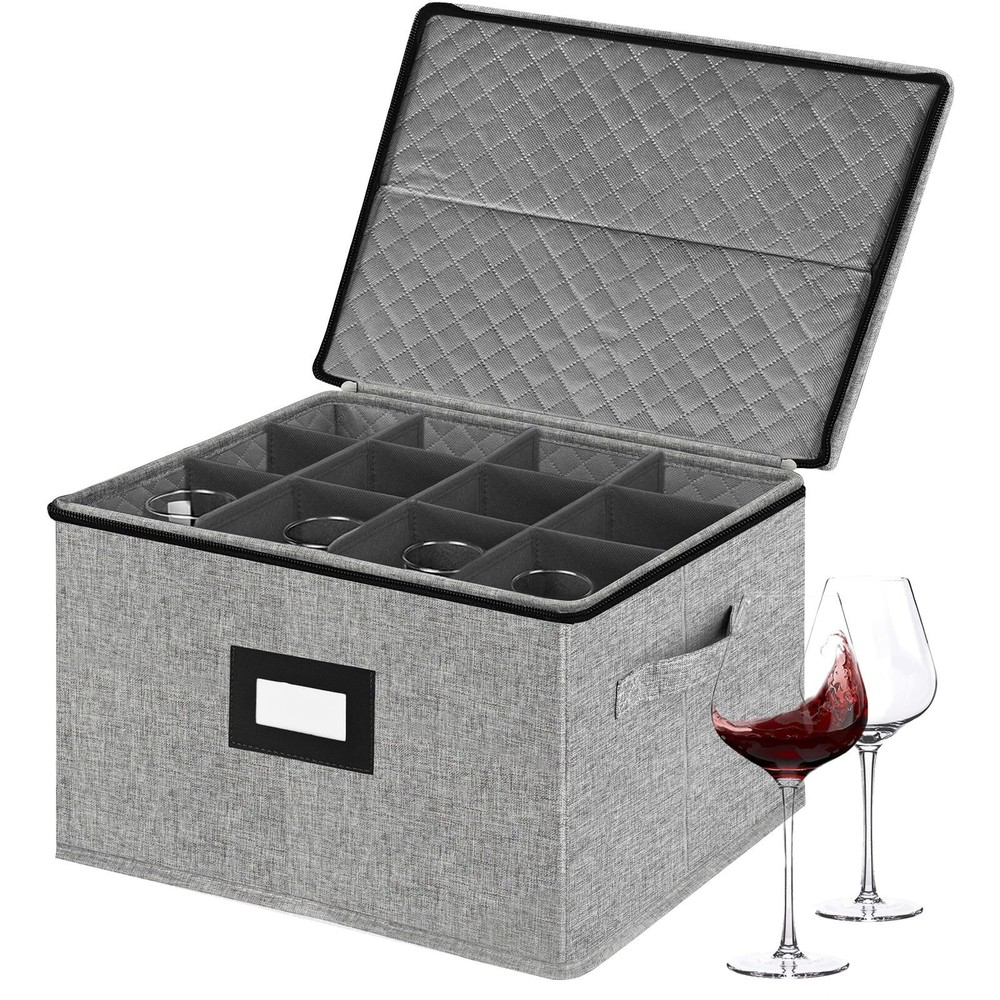 Wine Glass Storage Box Stackable Stemware Storage Cases for Moving Storage