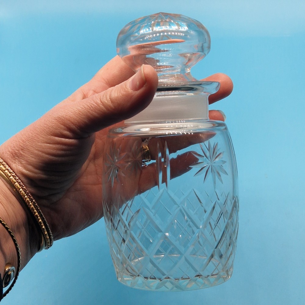 Vintage Cut Glass Storage Jar with stopper.