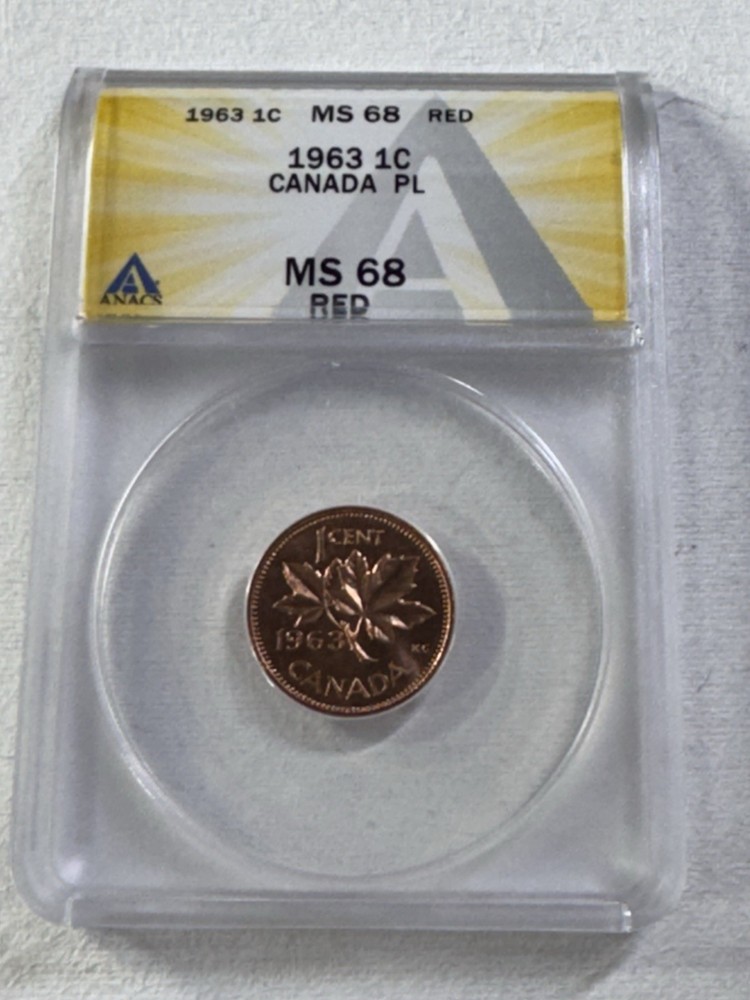 1963 Canada 1 Cent Proof Like Graded MS 68 RD by ANACS