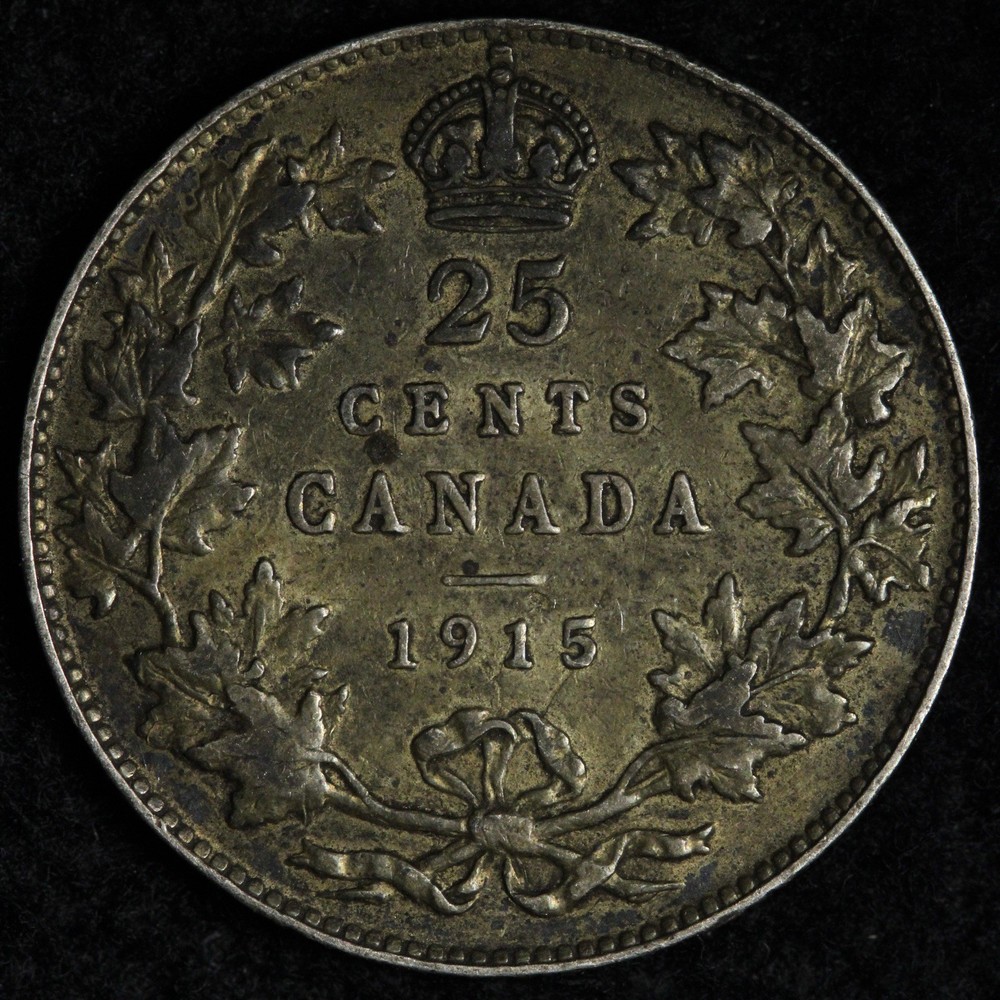 1915 Canada SILVER Twenty Five Cents XF E342 IWDCH