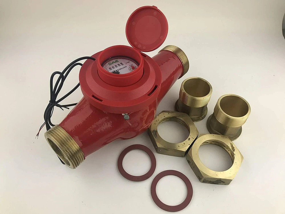 FlowTech MJn-200 2" Water Meter Pulse Output Plus Couplings and Gallons