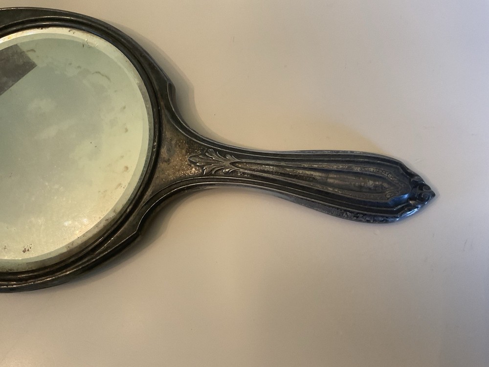 Antique Victorian Silver-Plated Handheld Vanity Mirror