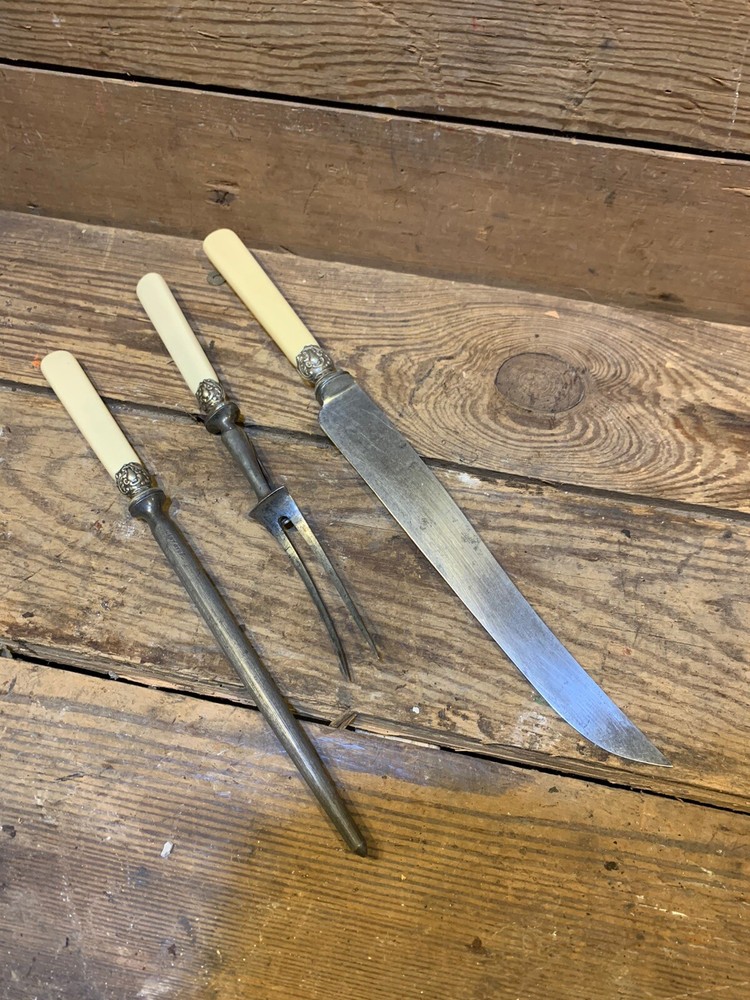 Sheffield England Knife set 3 George & Son Case Sharp Vintage Butcher Sharpener