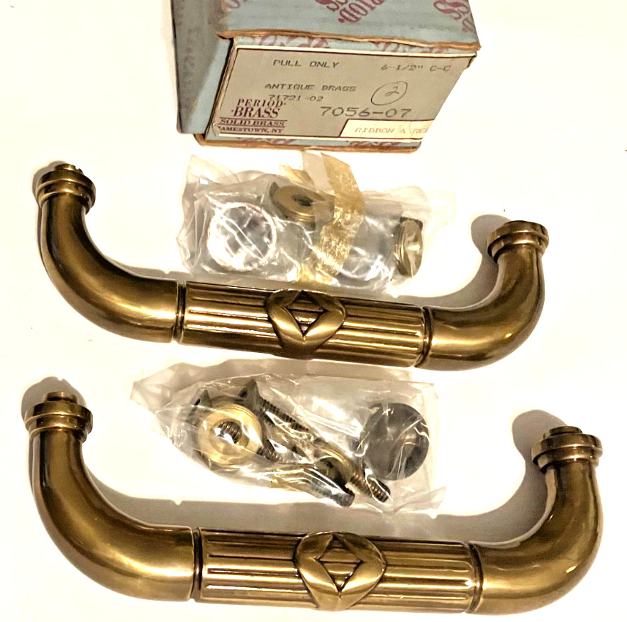NOS-PERIOD BRASS Qty.2 - 6-1/2” CC. Cabinet Pull Solid Antique Brass Appliance