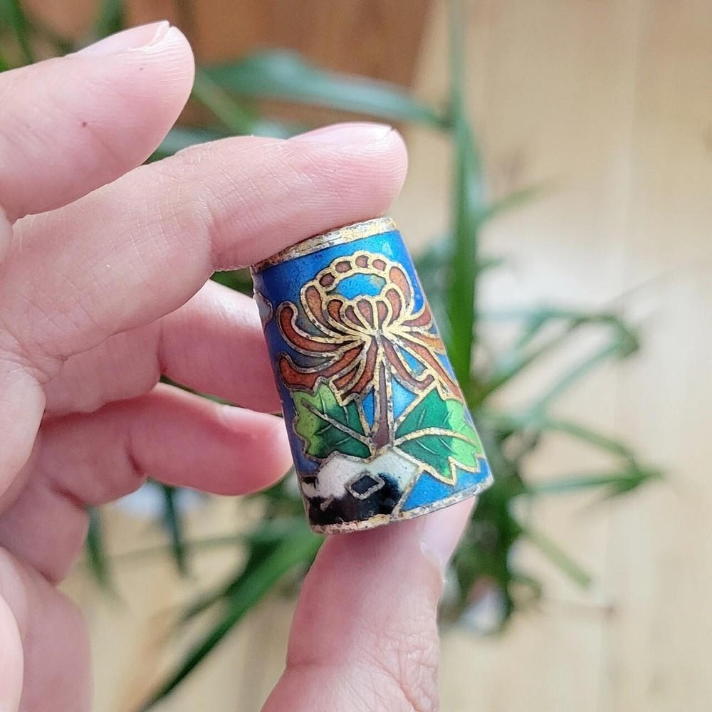 Vintage Cloisonne Butterfly Floral Thimble