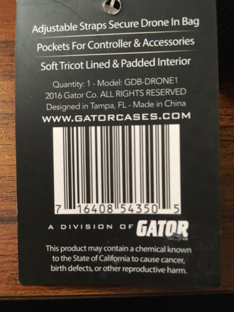 Gator Drone Bag Black Adjustable Straps Secure and Soft New