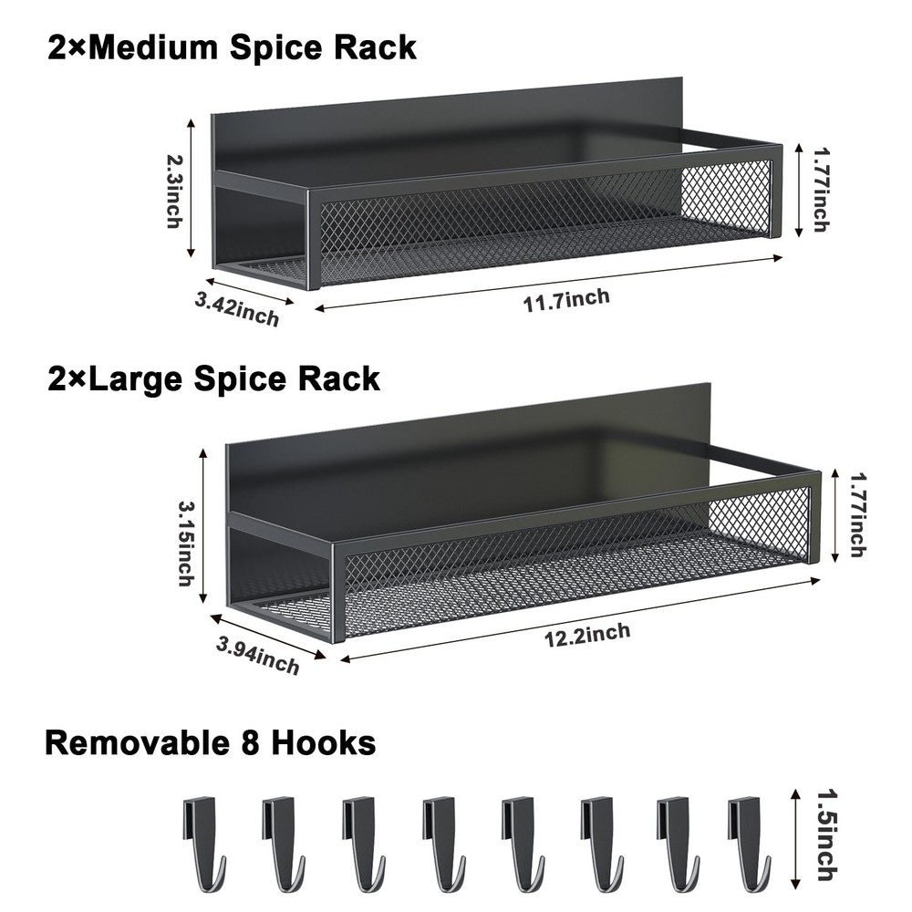 Aufworld Magnetic Spice Rack for Refrigerator, 4 Pack 4 Pack, Black