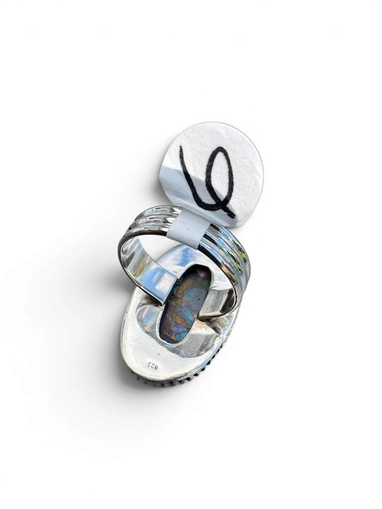 Kingman Pink Dahlia Turquoise Solid 925 Sterling Silver Ring – Size 6