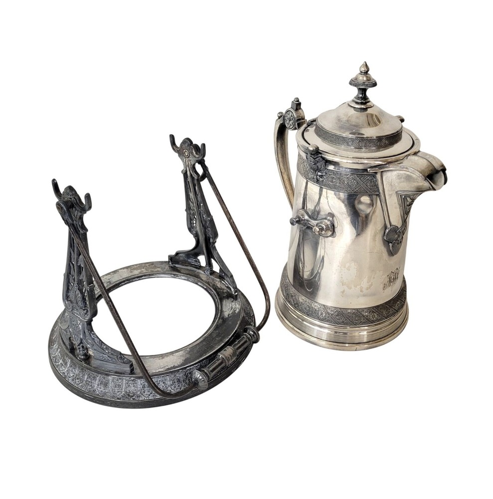 Reed and Barton Antique Silverplate Tilting Pitcher on Stand 1879