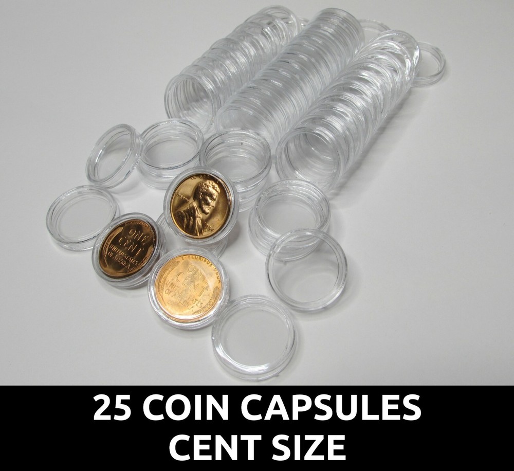25 penny size plastic coin capsules - 19mm / cent diameter / clear capsule