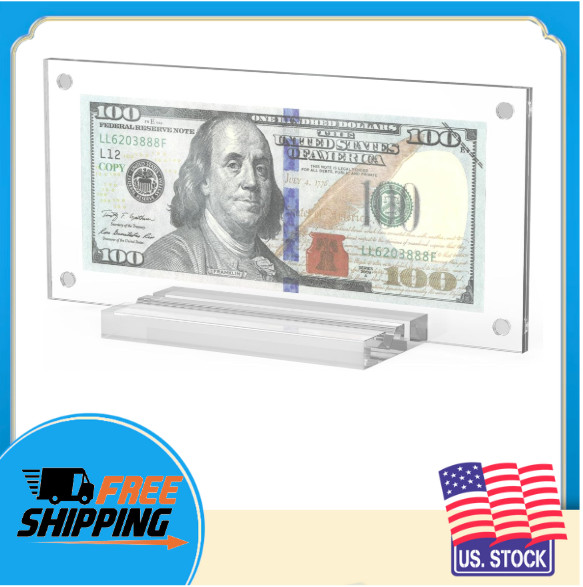 Acrylic Dollar Bill Display Frame – Double Sided Clear Money Holder Case