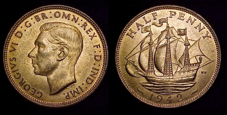 GREAT BRITAIN 1942 Halfpenny BU