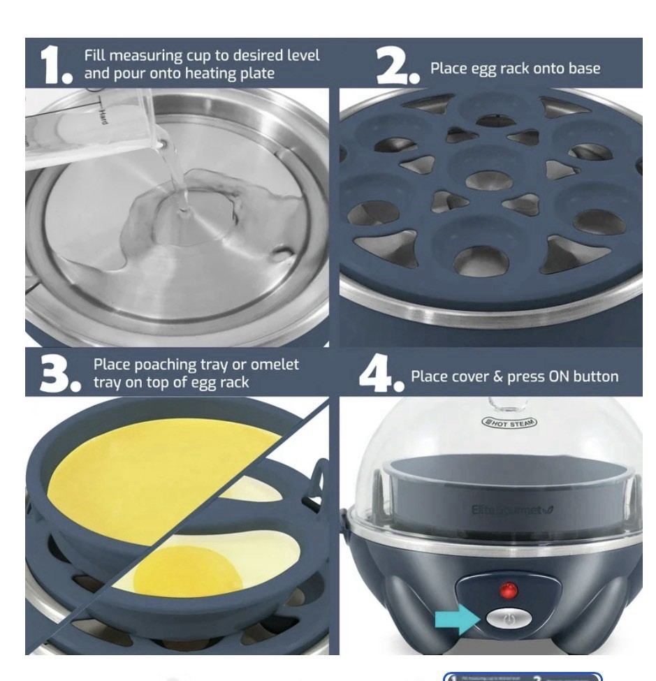 Elite Gourmet Easy Egg Cooker for 7 Eggs Automatic Hard Medium Soft Boiled
