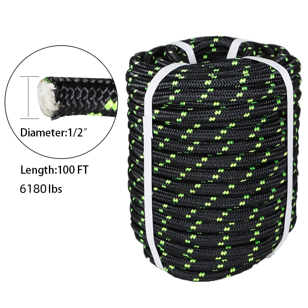 Double Braid Polyester Rope 6180Lbs Breaking Strength 1/2" × 100' Bull Rope