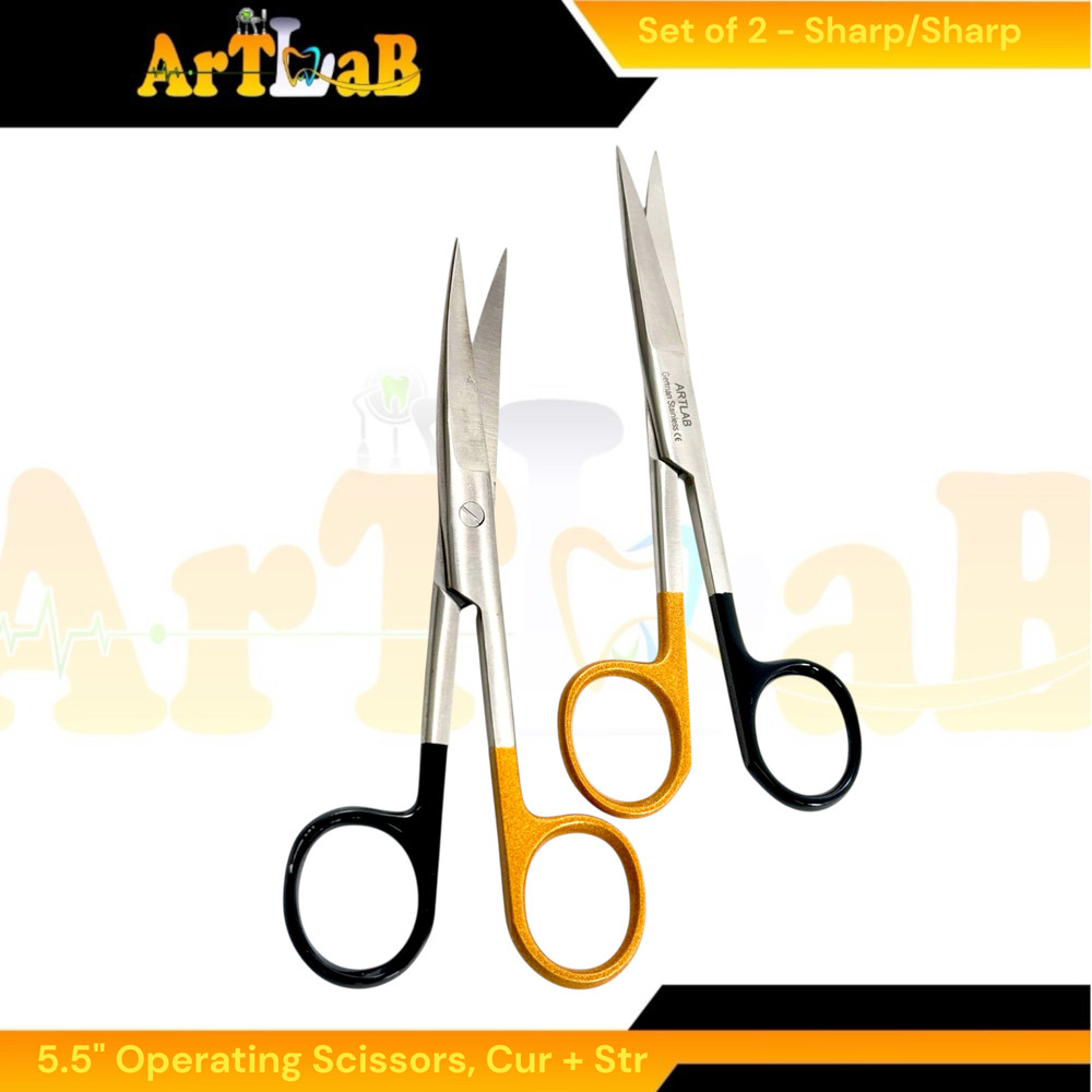Set of 2 - 5.5" Operating Scissors w/ Sharp Tips & Color-Coded Handle - Premium