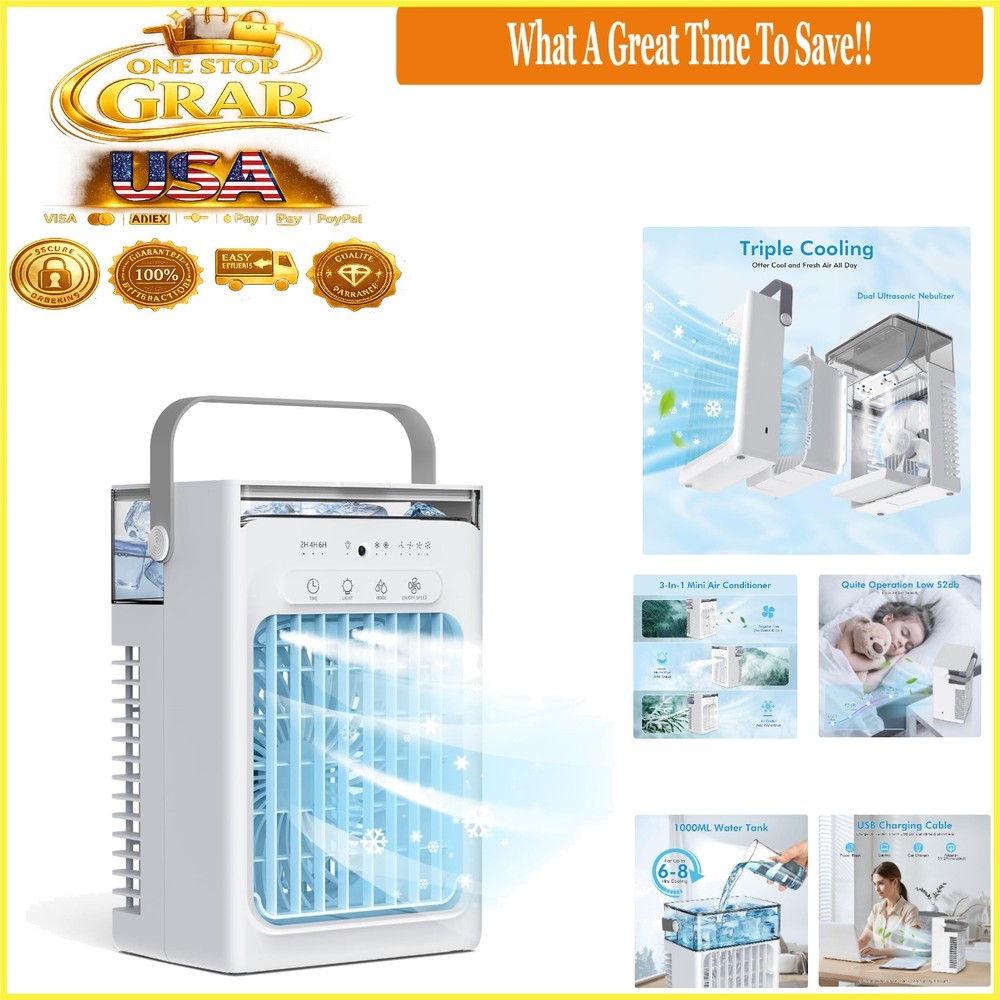 Portable 3-in-1 Mini AC Fan with Water Tank Remote USB Office Bedroom