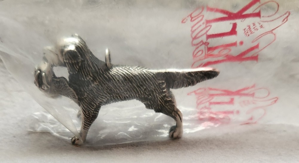 RARE KIRK & SON Solid Cast Sterling Silver Miniature Retriever with Duck & Bale