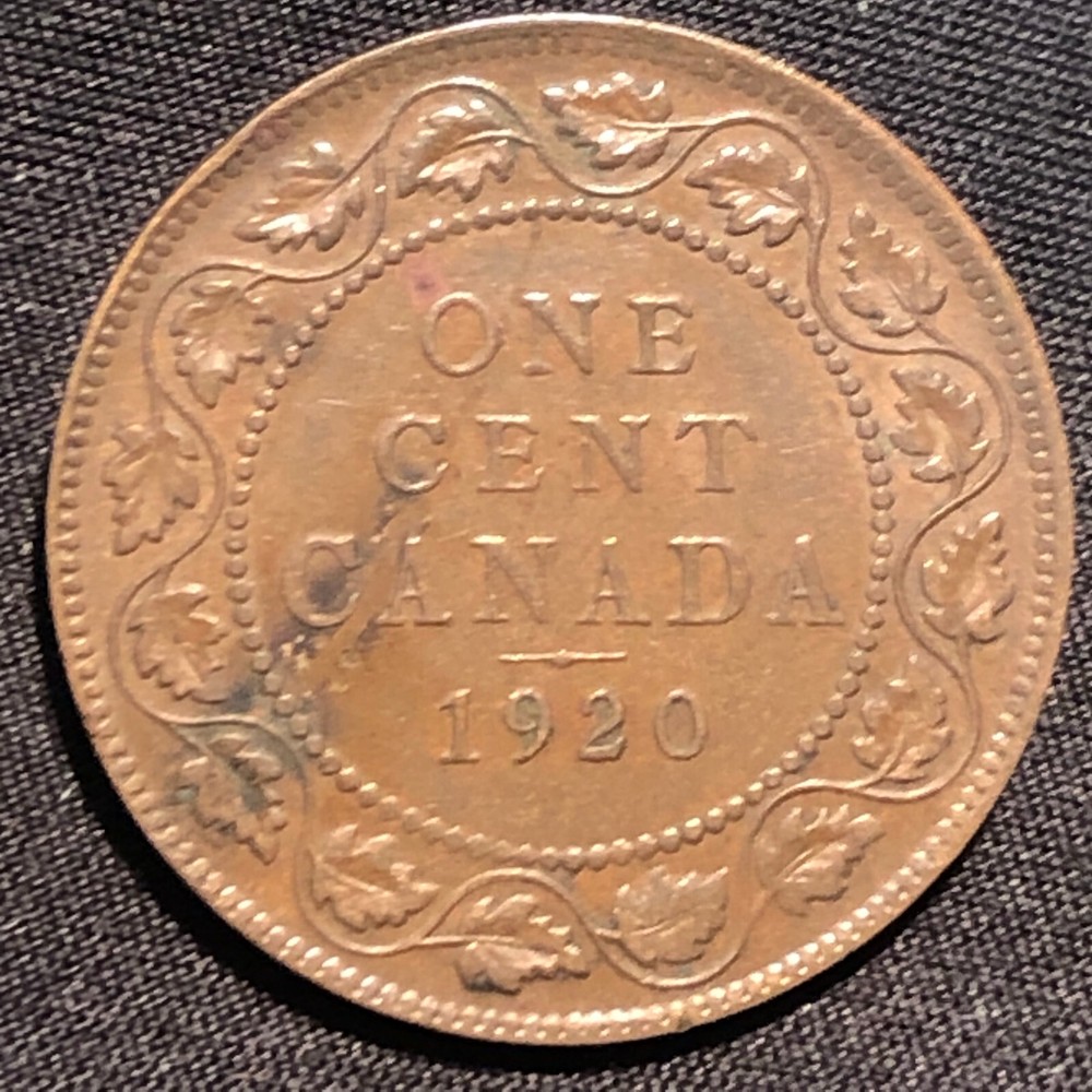 1920 Canada 1 Cent Bronze Coin - VF+ (Very Fine) condition