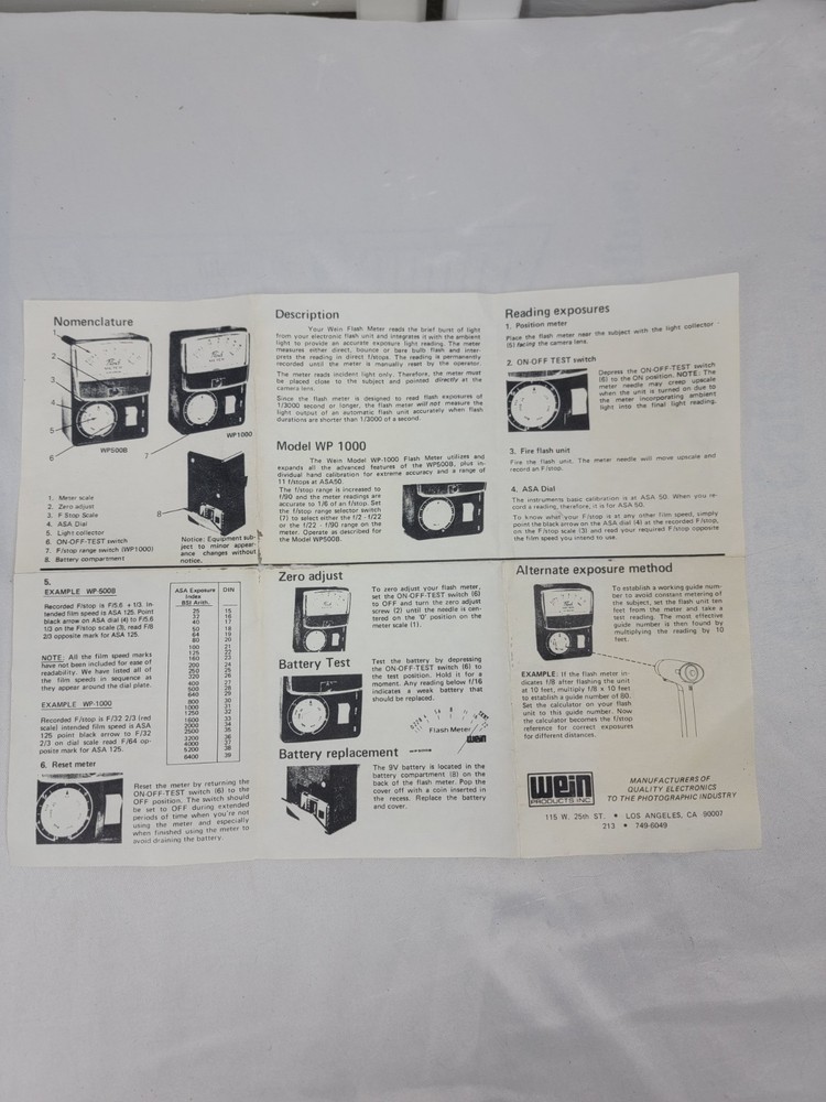 Wein Products Inc WP/500 Flash Meter with Storage Case and original paperwork