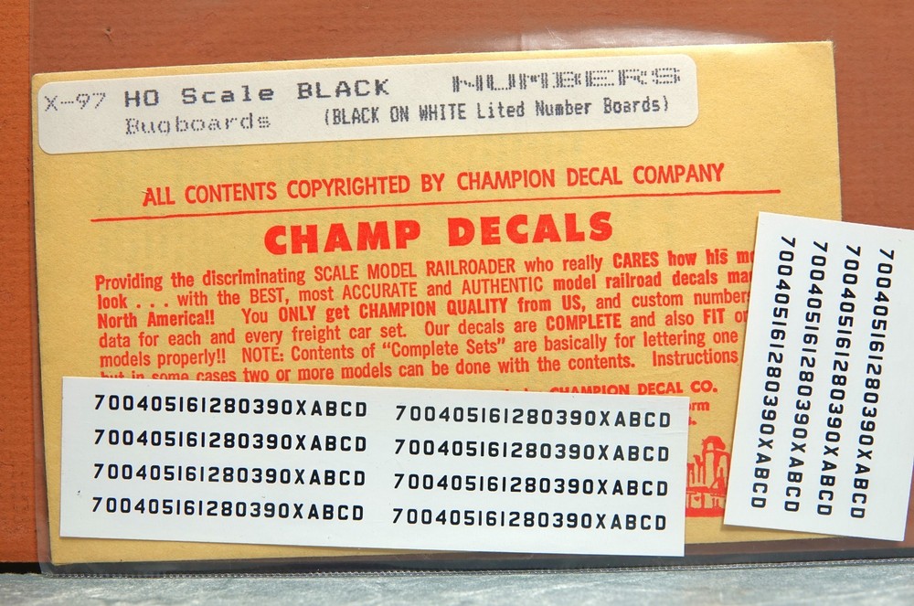 CHAMP HO BLACK BUGBOARD NUMBERS DECAL SET # X-97